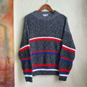 Men's Gray Striped Knit Sweater Medium
